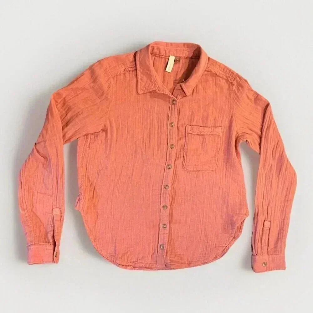 Anthropology Pilcro Woman’s Pink Button Down Long Sleeve Collard Blouse Top Xs